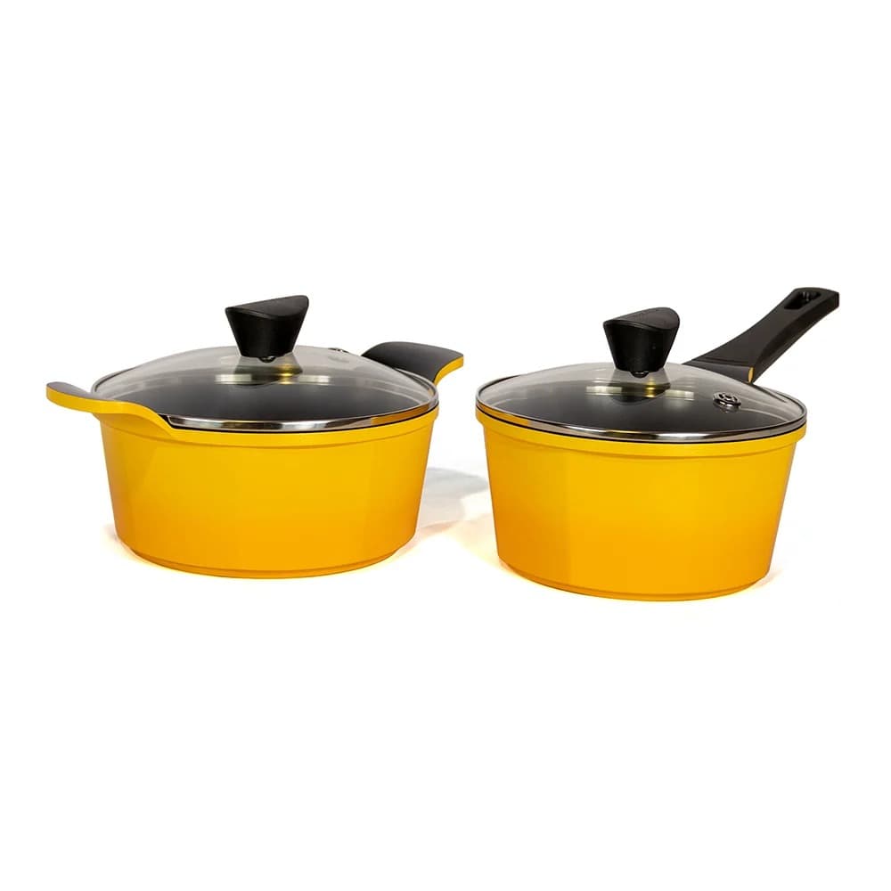 Neoflam Venn Set 3 Pièces Jaune — Casserole 20cm + Casserole 18cm + Petite Rôtissoire