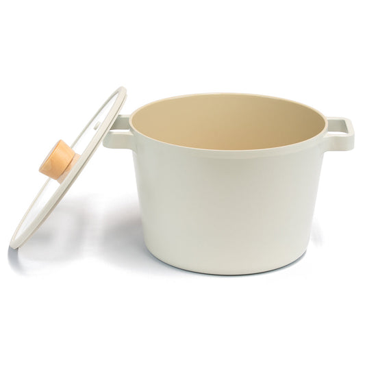 Faitout profond Neoflam Fika 22 cm compatible induction avec couvercle en verre à bord en silicone